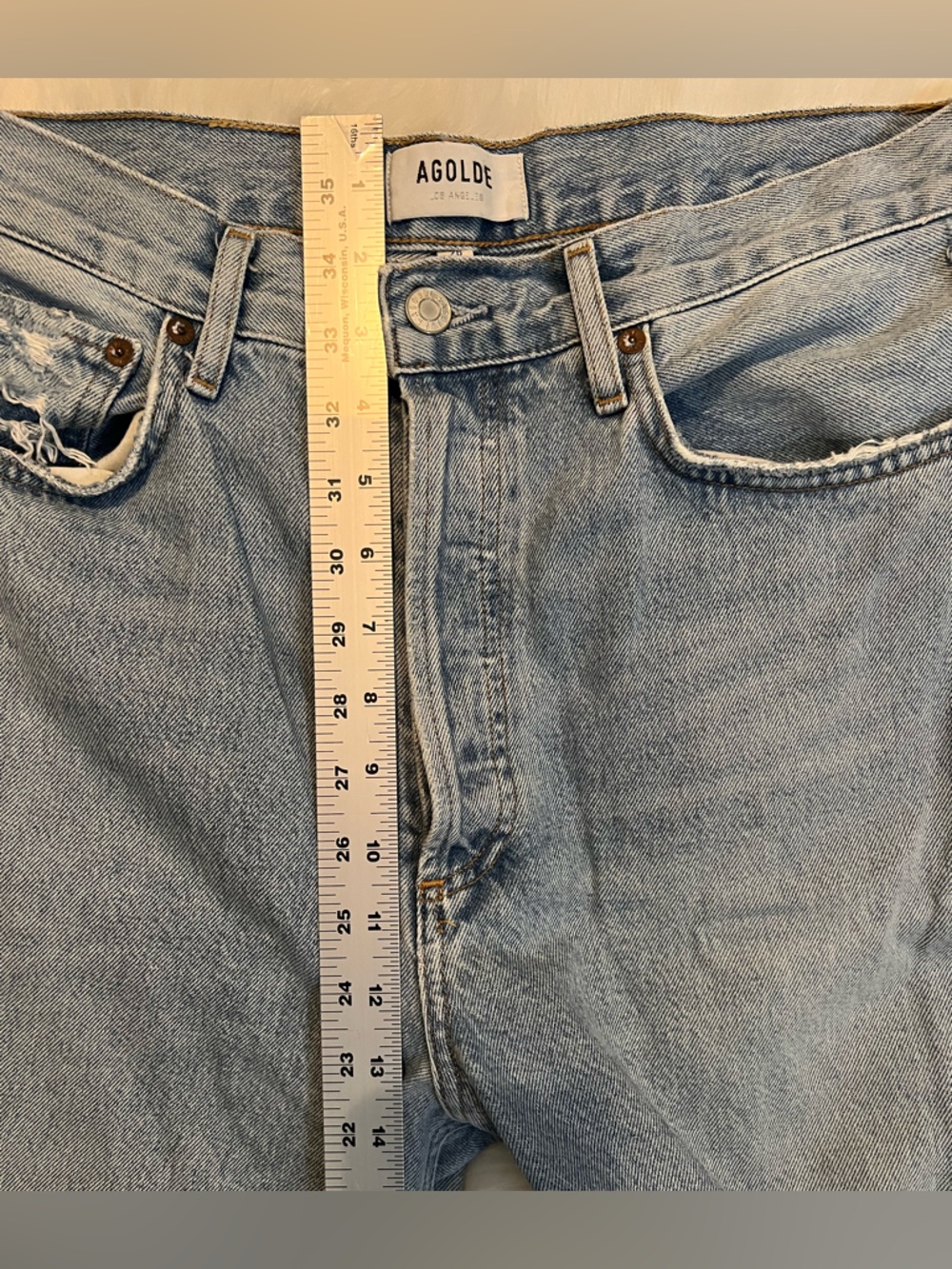 Agolde 90´s Light Wash Straight-Leg woman’s Jeans with Distressed Knees size 28 - Picture 9 of 10